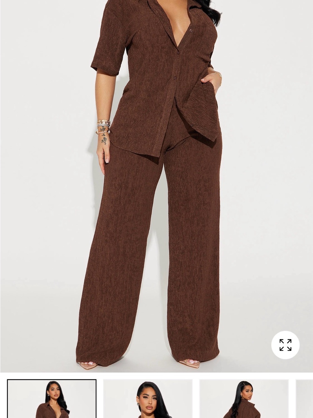 Wide Leg Brown Women's Pants - Lightweight Comfortable 2pc
